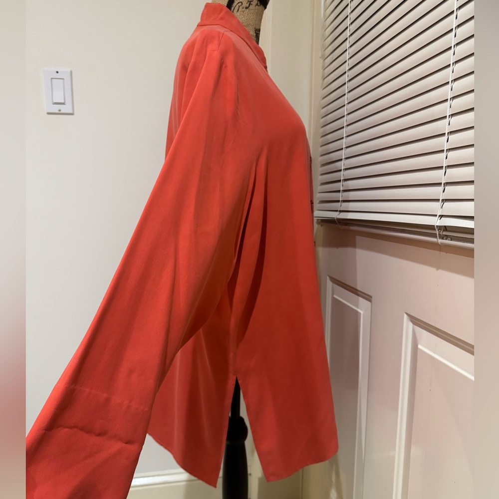 Coldwater Creek NWT 100% silk orange button down long sleeve long shirt size XL - Picture 7 of 11